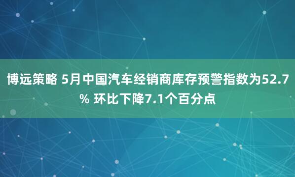 博远策略 5月中国汽车经销商库存预警指数为52.7% 环比下降7.1个百分点